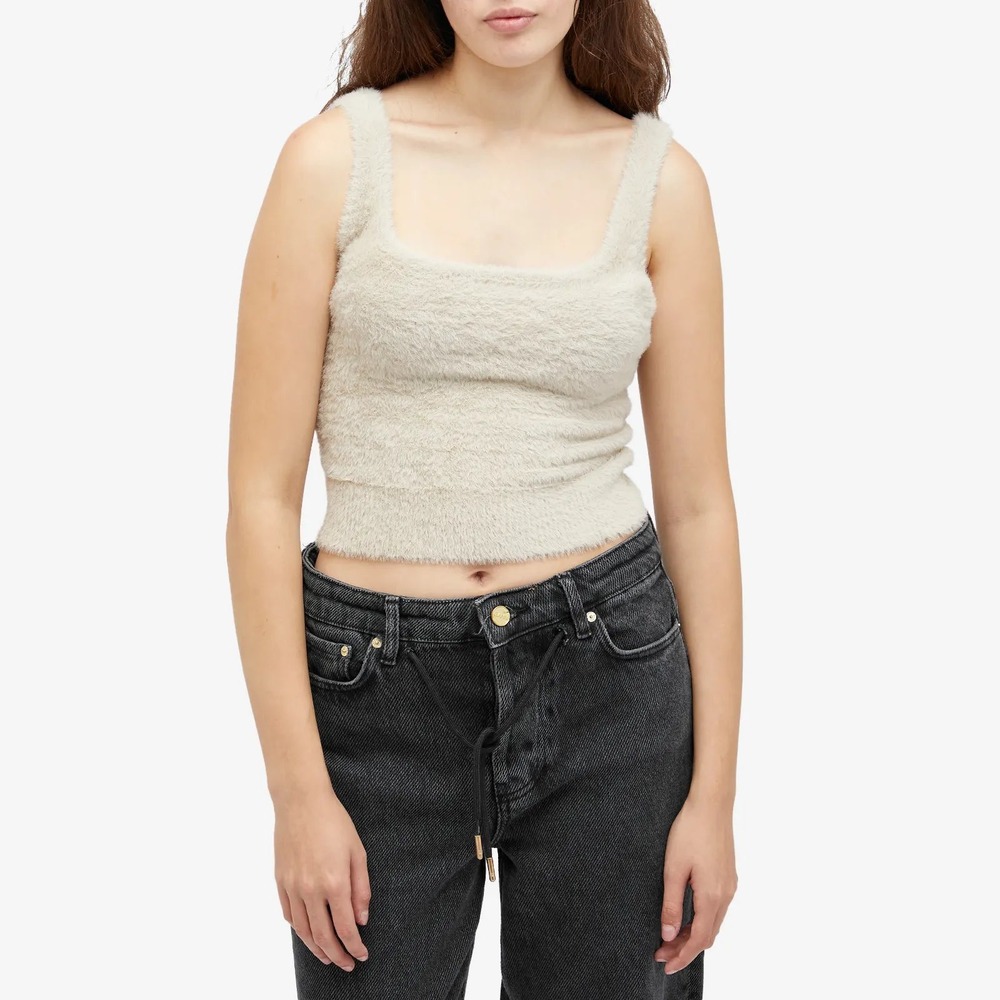 GOOD AMERICAN Fuzzy Knit Square Neck Tank Top Cream 3XL